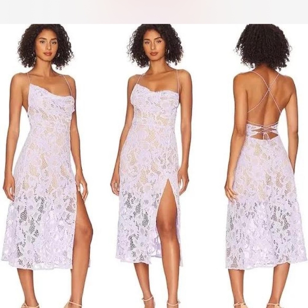 For Love Lemons Midi Dress Small Velvet Glam Lace Up Back Cocktail Gala Cutout